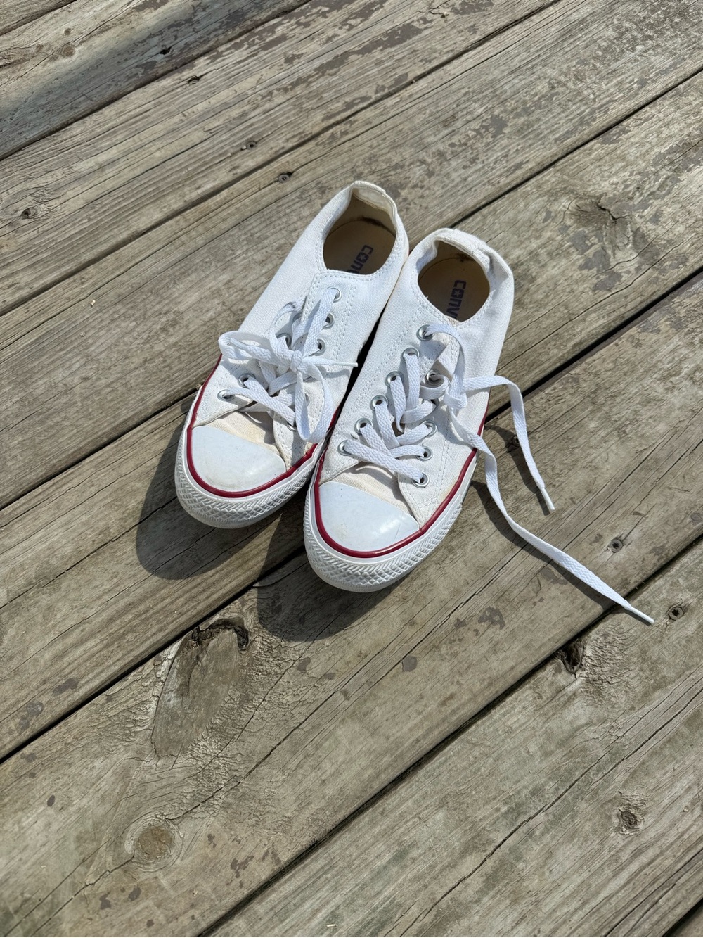 Classic White Canvas Sneakers with Red Trim - Women's Low Top